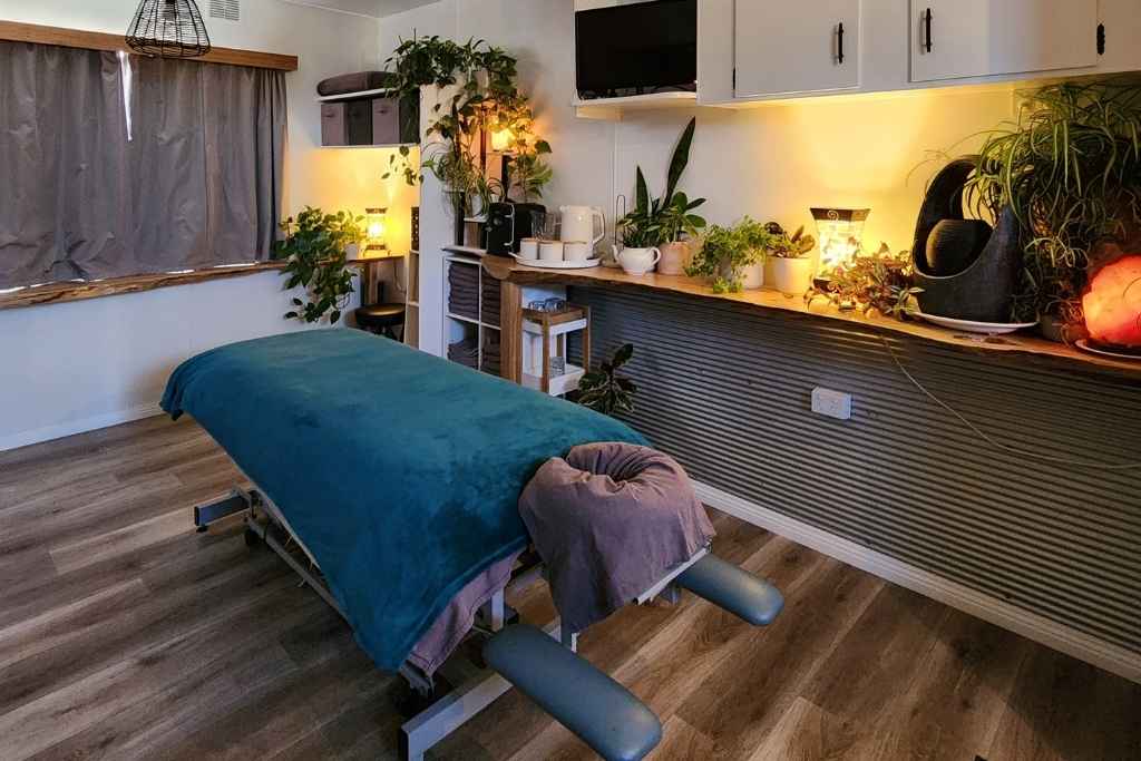 Myotherapy treatment area with professional setup for muscle and pain relief therapy